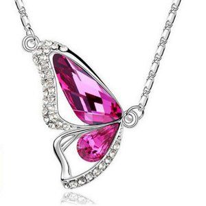 Fifth Avenue Delicate Pink Butterfly Silver Tone Pendant Necklace